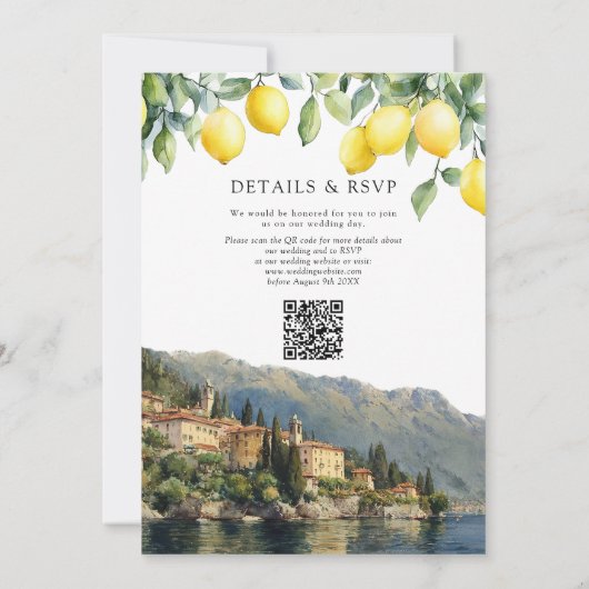 Lake Como Lemons Italian QR Code Wedding 招待状 (裏面)