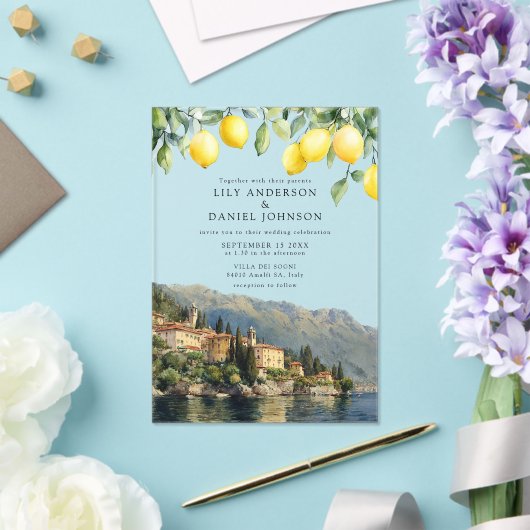 Lake Como Lemons Italian Wedding アクリル招待状 (インサイチュ (ウェディング))