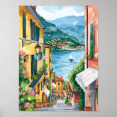 Lake Como Print Lake Como Poster Como Illustration ポスター (正面)