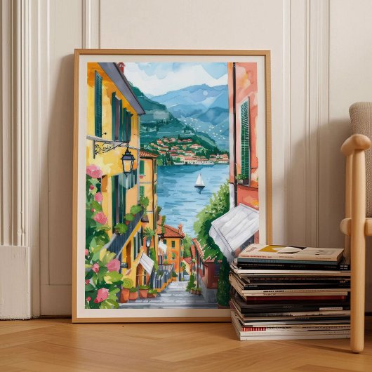Lake Como Print Lake Como Poster Como Illustration ポスター
