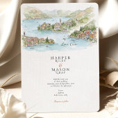 Lake Como Watercolor Panorama Map Wedding 招待状