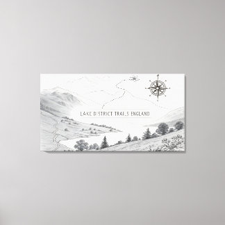 Lake District England Trails Ink Sketch Wall Art キャンバスプリント
