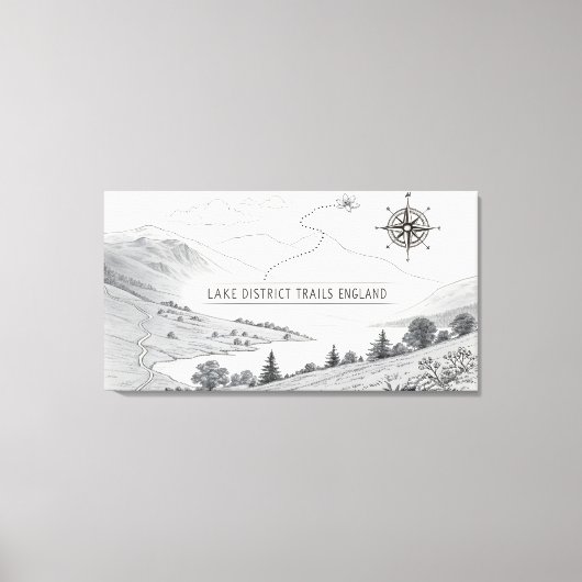 Lake District England Trails Ink Sketch Wall Art キャンバスプリント (正面)