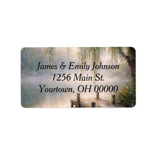 Lake Dock with Willow Tree in Mist ラベル (正面)