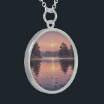 Lake During Dusk スターリングシルバーネックレス<br><div class="desc">Description (eng): A necklace made of a 92.5% pure silver alloy and 7.5% copper, also known as sterling silver. This necklace has the pictorial design “Lake During Dusk” printed, ideal for curporal adornment and/or as a gift for special moments.</div>