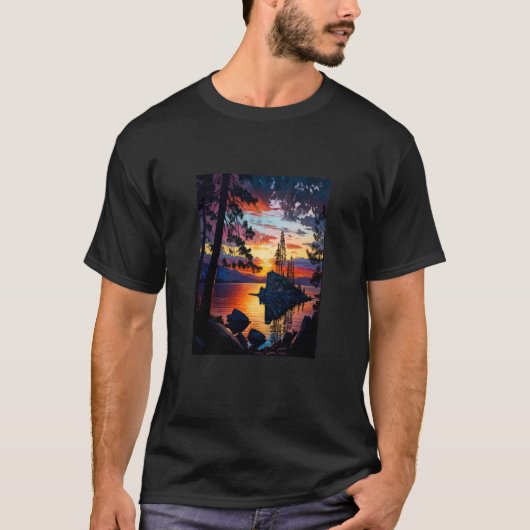 Lake Fishing Adventure Lake Tahoe Landscape Painti Tシャツ (正面)