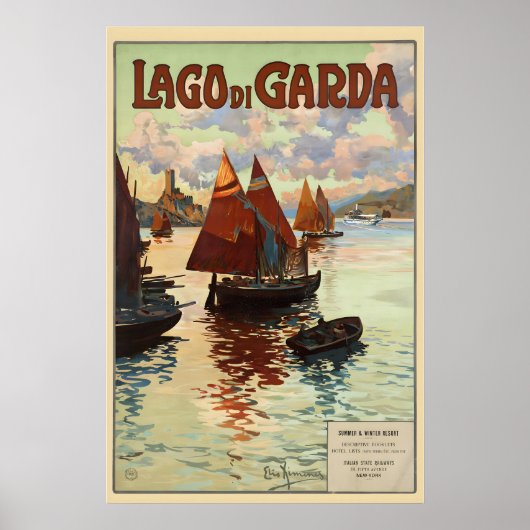Lake Garda Italy Vintage Travel Poster ポスター (正面)
