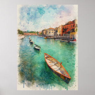 Lake Garda (Lago di Garda) - Watercolor Splash ポスター