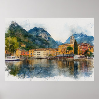 Lake Garda (Lago di Garda) - Watercolor Splash ポスター
