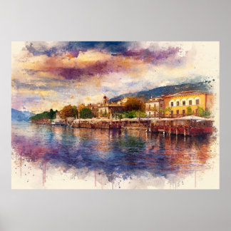 Lake Garda (Lago di Garda) - Watercolor Splash ポスター