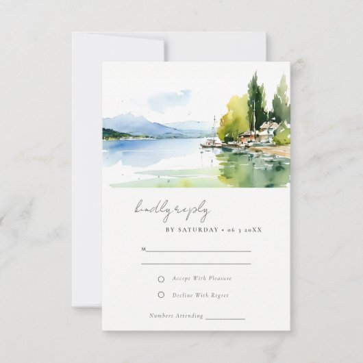 Lake Geneva Switzerland Landscape Scape Wedding 出欠カード (正面)