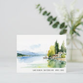 Lake Geneva Switzerland Watercolor Scape Travel シーズンポストカード (スタンド正面)