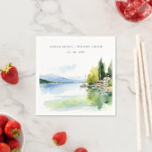 Lake Geneva Switzerland Watercolor Scape Wedding スタンダードカクテルナプキン (インサイチュ)