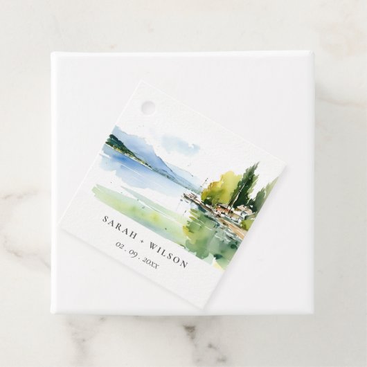 Lake Geneva Switzerland Watercolor Scape Wedding フェイバータグ (インサイチュ)