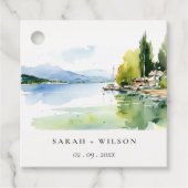 Lake Geneva Switzerland Watercolor Scape Wedding フェイバータグ (正面)