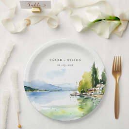 Lake Geneva Switzerland Watercolor Scape Wedding ペーパープレート