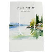 Lake Geneva Switzerland Watercolor Scape Wedding ミディアムペーパーバッグ (裏面)