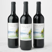 Lake Geneva Switzerland Watercolor Scape Wedding ワインラベル (ボトル)