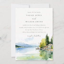 Lake Geneva Switzerland Watercolor Scape Wedding 招待状