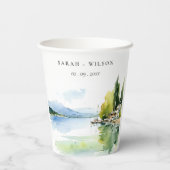 Lake Geneva Switzerland Watercolor Scape Wedding 紙コップ (裏面)