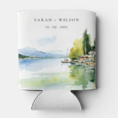 Lake Geneva Switzerland Watercolor Scape Wedding 缶クーラー (裏面)