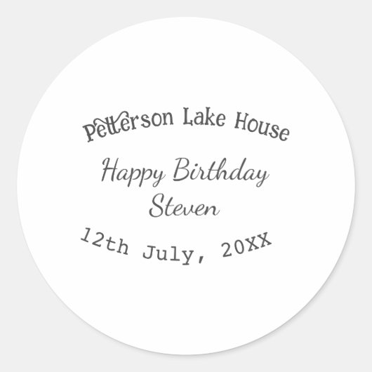 Lake house beach happy birthday add name date year ラウンドシール (正面)