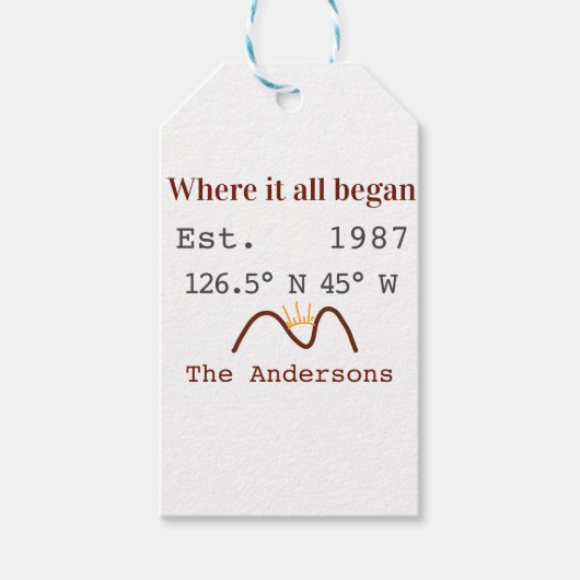 Lake house ets. Date year custom coordinates brown ギフトタグ (正面)