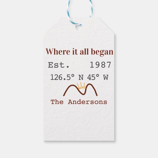 Lake house ets. Date year custom coordinates brown ギフトタグ (裏面)