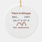 Lake house ets. Date year custom coordinates brown セラミックオーナメント (裏面)