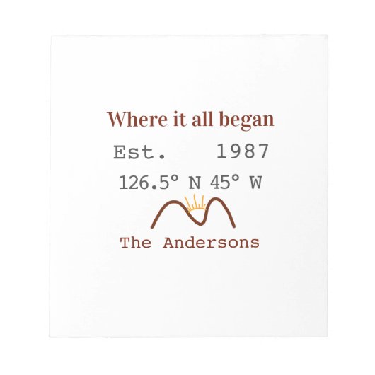 Lake house ets. Date year custom coordinates brown ノートパッド (正面)