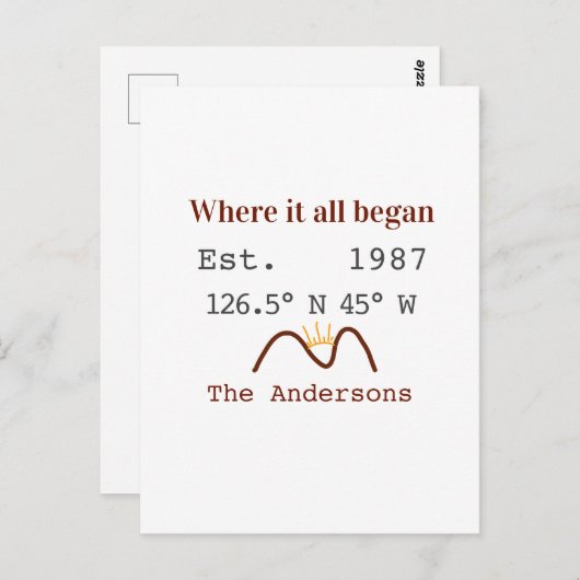 Lake house ets. Date year custom coordinates brown ポストカード (正面/裏面)
