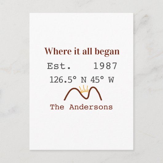 Lake house ets. Date year custom coordinates brown ポストカード (正面)