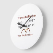 Lake house ets. Date year custom coordinates brown ラージ壁時計 (傾斜)