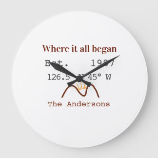 Lake house ets. Date year custom coordinates brown ラージ壁時計