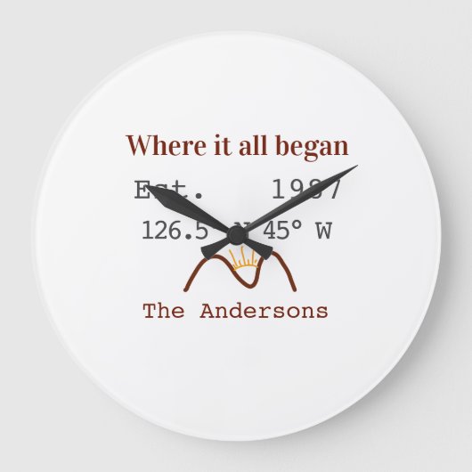 Lake house ets. Date year custom coordinates brown ラージ壁時計 (正面)