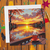 Lake House Sunrise and Warm Coffee カード