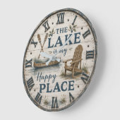Lake Is My Happy Place Canoe Cabin Lake House ラージ壁時計 (傾斜)
