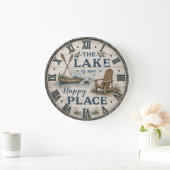 Lake Is My Happy Place Canoe Cabin Lake House ラージ壁時計 (ホーム)