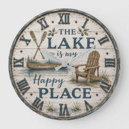 Lake Is My Happy Place Canoe Cabin Lake House ラージ壁時計