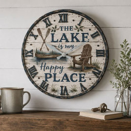  Lake Is My Happy Place Canoe Cabin Lake House ラージ壁時計