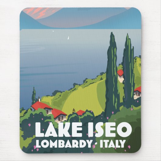Lake Iseo, Lombardyイタリア旅行ポスター マウスパッド (正面)
