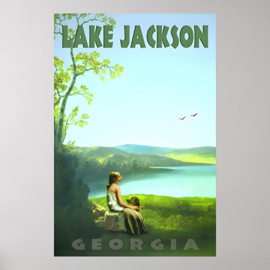 Lake Jackson Georgia Customizable Retro Travel ポスター (正面)