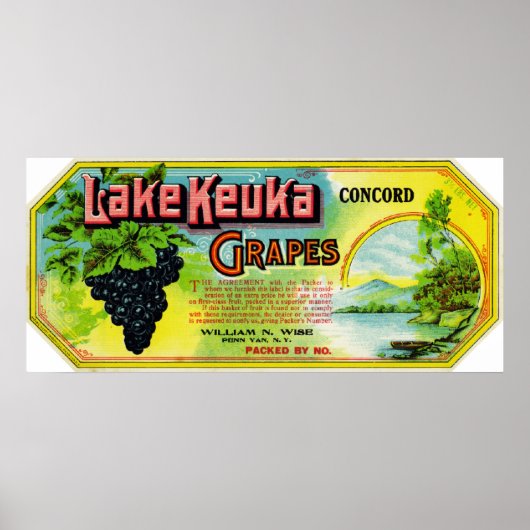 Lake Keuka Concordブドウのラベル ポスター (正面)