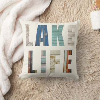 "LAKE LIFE" ラスティックウッド調スロー枕 クッション