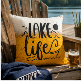 Lake Life Beer Funny Lake House Cushion for Cabin クッション