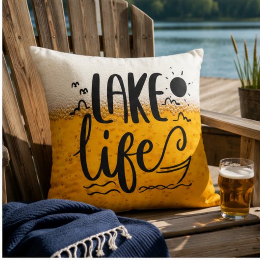 Lake Life Beer Funny Lake House Cushion for Cabin クッション