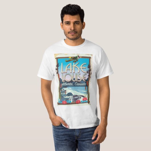 Lake Louise、アルバータ州カナダ旅行ポスター Tシャツ (正面フル)