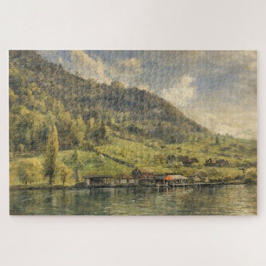 Lake Lucerne Swiss Alpine Chalet Art Puzzle ジグソーパズル (横)