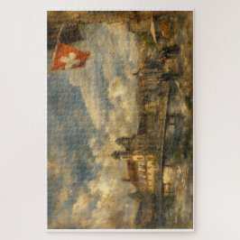 Lake Lucerne Swiss Flag & Jesuit Church Art Puzzle ジグソーパズル