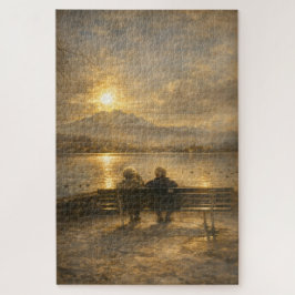 Lake Lucerne Switzerland Couple Sunset Art Puzzle ジグソーパズル